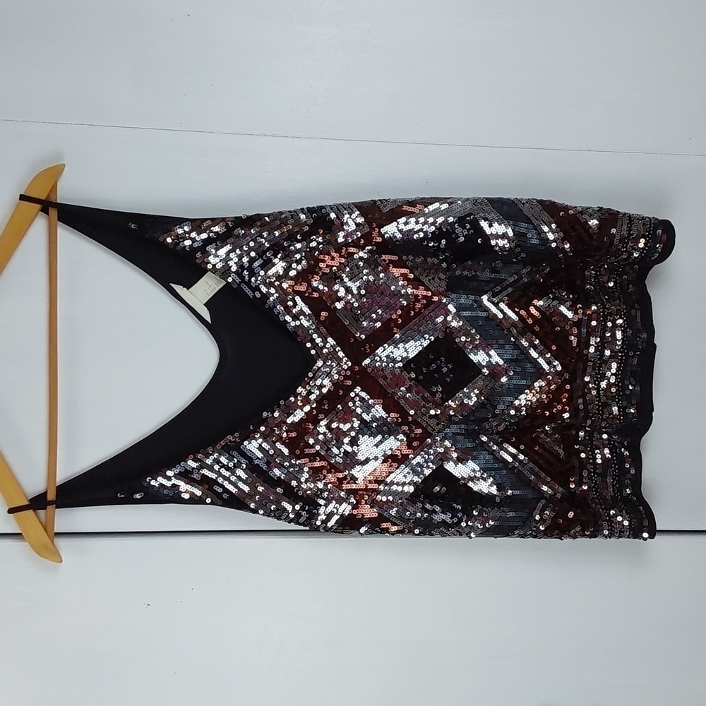 H&M|Womens Sequin Black SleevelessTop Evening Wear Silver/ Browns Sparkle Sz.L